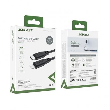 Kabelis Acefast MFI USB Type C - Lightning 1.2m, 30W, 3A Juodas (C3-01) 4