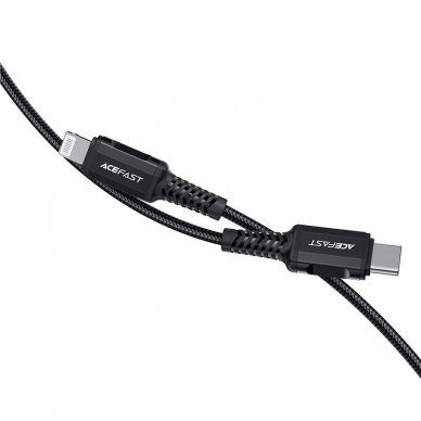 Kabelis Acefast MFI USB Type C - Lightning 1,8m, 30W, 3A Juodas (C4-01 C) 1