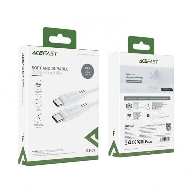 Kabelis Acefast USB Type C - USB Type C 1.2m, 60W (20V / 3A) Baltas (C3-03) 4