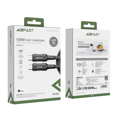 Kabelis Acefast USB Type C - USB Type C 2m, Juodas (C4-03) 4