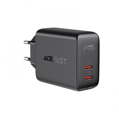 Įkrovimo blokelis Acefast 2x USB Type C 40W, PPS, PD, QC 3.0, AFC, FCP Juodas Įkrovimo blokelis Acefast 2x USB Type C 40W, PPS, PD, QC 3.0, AFC, FCP Juodas