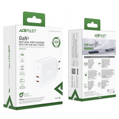 Acefast charger GaN USB Type C 50W, PD, QC 3.0, AFC, FCP Baltas (A29 white) 4