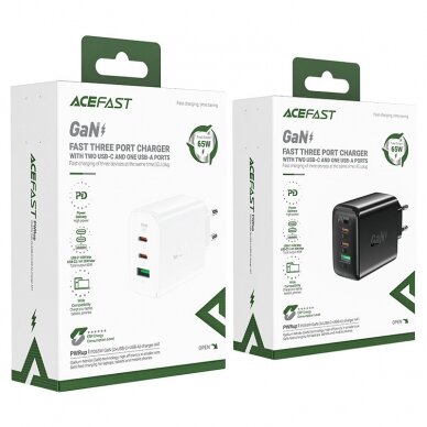 Acefast fast charger GaN (2x USB-C / USB-A) PPS / PD / QC4+ 65W Baltas (A41) 4