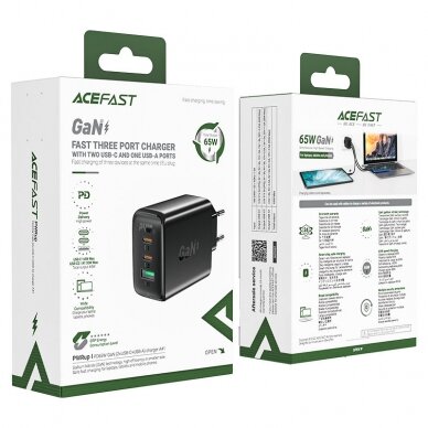 Acefast fast charger GaN (2x USB-C / USB-A) PPS / PD / QC4+ 65W Baltas (A41) 8