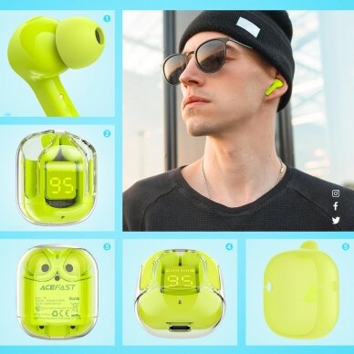 Ausinės Acefast in -ear wireless headphones TWS Bluetooth Žalios (T6 youth green) 3 Ausinės Acefast in -ear wireless headphones TWS Bluetooth Žalios (T6 youth green) 3