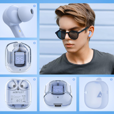 Ausinės Acefast in -ear wireless headphones TWS Bluetooth Mėlynos (T6 ice blue) 9