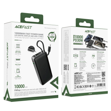 Acefast M7-10000 PD30W powerbank su integruotu kabeliu – juodas 4