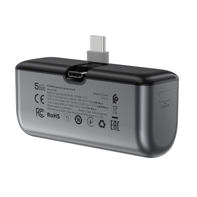 Acefast M9 5000mAh powerbank USB-C (vyriškas) / USB-C (moteriškas) PD 20W – juodas 2