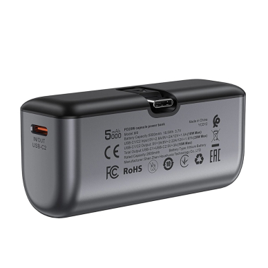 Acefast M9 5000mAh powerbank USB-C (vyriškas) / USB-C (moteriškas) PD 20W – juodas 3