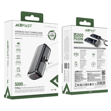 Acefast M9 5000mAh powerbank USB-C (vyriškas) / USB-C (moteriškas) PD 20W – juodas 5