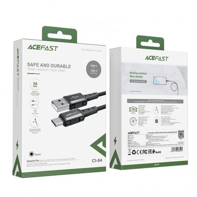 Kabelis Acefast USB - USB Type C 1.2m, 3A Juodas (C1-04) 4
