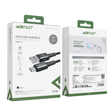 Kabelis Acefast USB - USB Type C 1.2m, 3A Juodas (C1-04) 4 Kabelis Acefast USB - USB Type C 1.2m, 3A Juodas (C1-04) 4