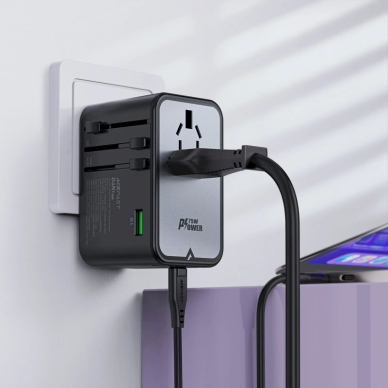 Acefast Z1 GaN 75W PD kelioninis įkroviklis, adapteris 3x USB-C + 2x USB-A – juodas 3