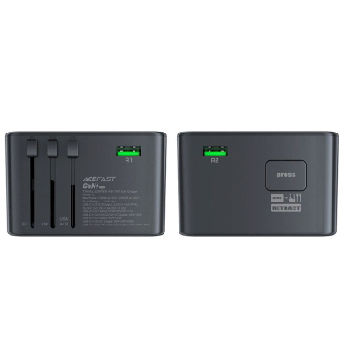 Acefast Z1 GaN 75W PD kelioninis įkroviklis, adapteris 3x USB-C + 2x USB-A – juodas 9