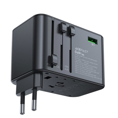 Acefast Z1 GaN 75W PD kelioninis įkroviklis, adapteris 3x USB-C + 2x USB-A – juodas