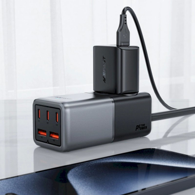 Acefast Z2 GaN 75W PD stacionarus įkroviklis 3x USB-C + 2x USB-A – juodai pilkas 3
