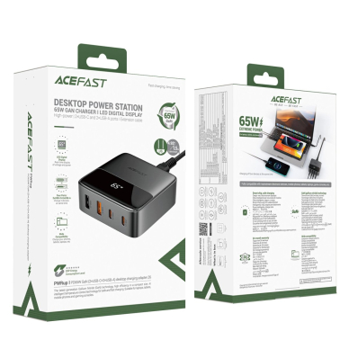 Acefast Z6 PD65W GaN įkrovimo stotelė (2x USB-C + 2x USB-A), US tipas – juodas 4