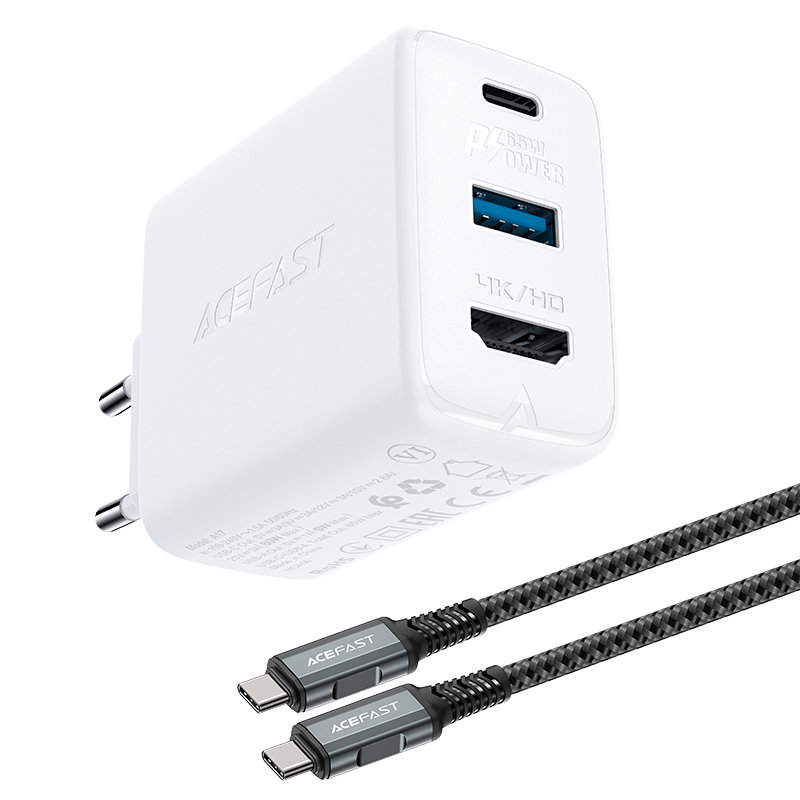 Acefast 2in1 charger GaN 65W USB Type C / USB, adapter adapter HDMI 4K @ 60Hz (set with cable) white (A17 white) Acefast 2in1 charger GaN 65W USB Type C / USB, adapter adapter HDMI 4K @ 60Hz (set with cable) white (A17 white)