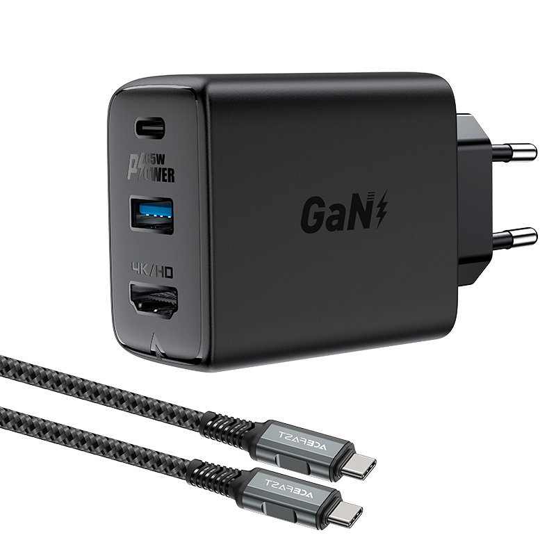 Acefast 2in1 charger GaN 65W USB Type C / USB, adapter HDMI adapter 4K @ 60Hz (set with cable) Juodas (A17 black) Acefast 2in1 charger GaN 65W USB Type C / USB, adapter HDMI adapter 4K @ 60Hz (set with cable) Juodas (A17 black)