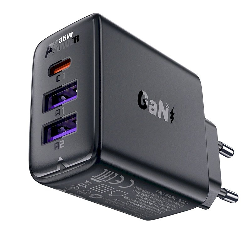 Acefast A57 PD 35W GaN Įkroviklis 2 x USB-A + USB-C 3 ports - Juodas 1 Acefast A57 PD 35W GaN Įkroviklis 2 x USB-A + USB-C 3 ports - Juodas 1