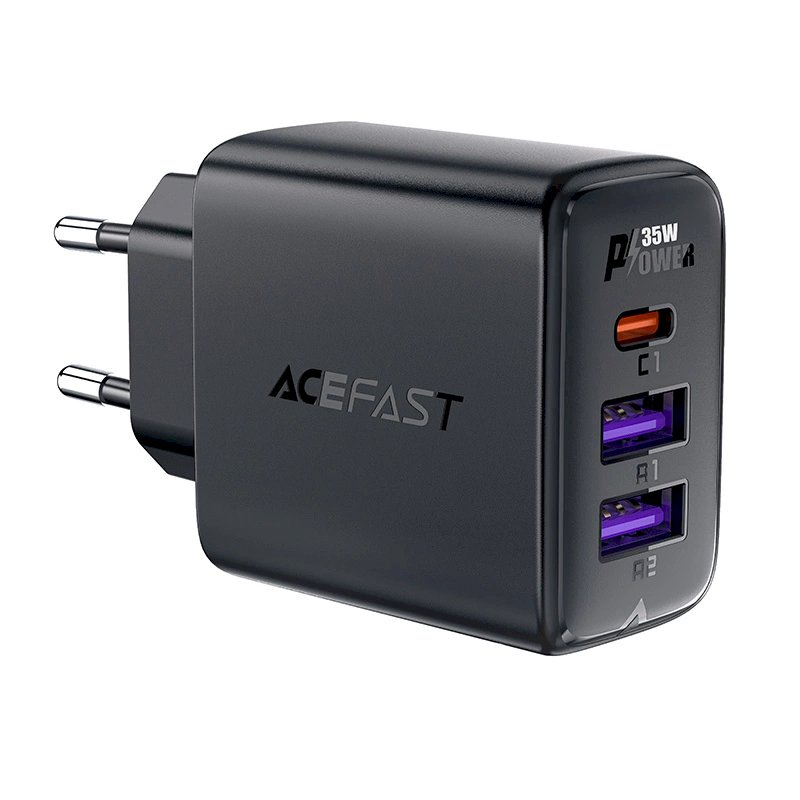 Acefast A57 PD 35W GaN Įkroviklis 2 x USB-A + USB-C 3 ports - Juodas Acefast A57 PD 35W GaN Įkroviklis 2 x USB-A + USB-C 3 ports - Juodas