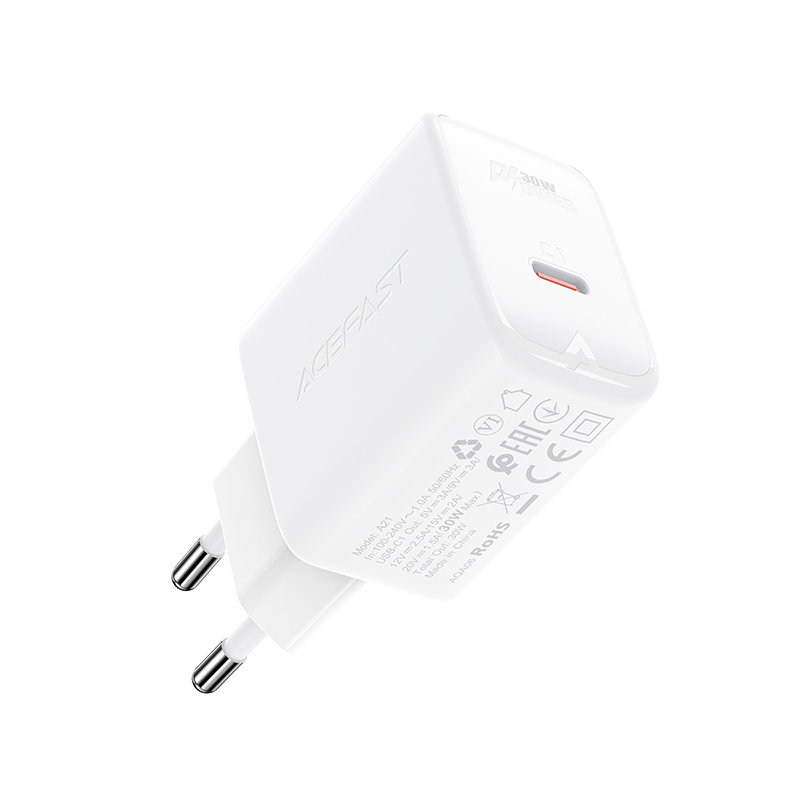 Įkrovimo blokelis Acefast GaN USB Type C 30W, PD, QC 3.0, AFC, FCP Baltas 1 Įkrovimo blokelis Acefast GaN USB Type C 30W, PD, QC 3.0, AFC, FCP Baltas 1