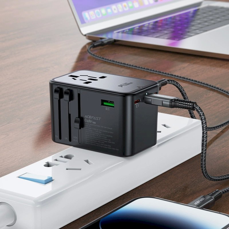 Acefast Z1 GaN 75W PD kelioninis įkroviklis, adapteris 3x USB-C + 2x USB-A – juodas 2 Acefast Z1 GaN 75W PD kelioninis įkroviklis, adapteris 3x USB-C + 2x USB-A – juodas 2