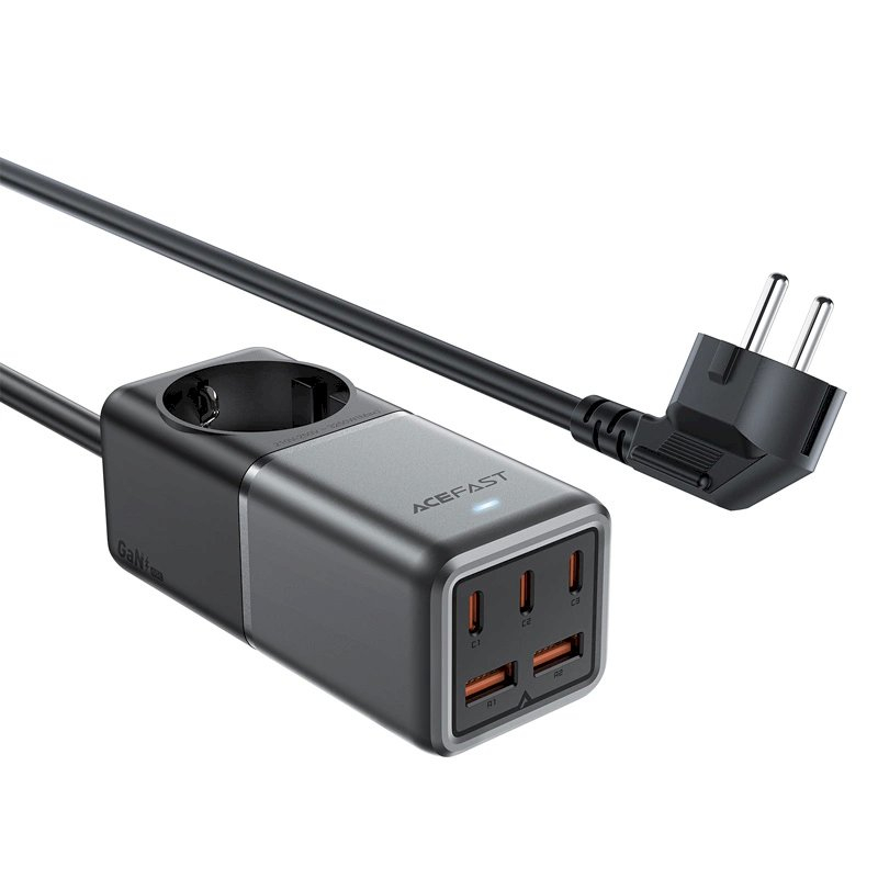 Acefast Z2 GaN 75W PD stacionarus įkroviklis 3x USB-C + 2x USB-A – juodai pilkas