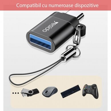 [Užsakomoji prekė] Adapteris OTG Type-C į USB 3.0 5Gbps - Yesido (GS06) - Juodas 2