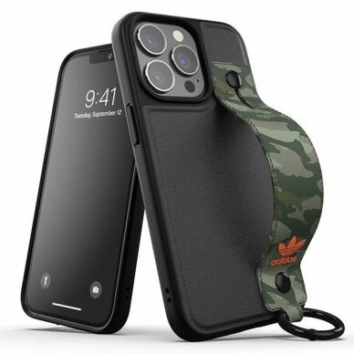 Dėklas Adidas OR Hand Strap iPhone 13 Pro /13 Juodas/žalias 47111 Dėklas Adidas OR Hand Strap iPhone 13 Pro /13 Juodas/žalias 47111