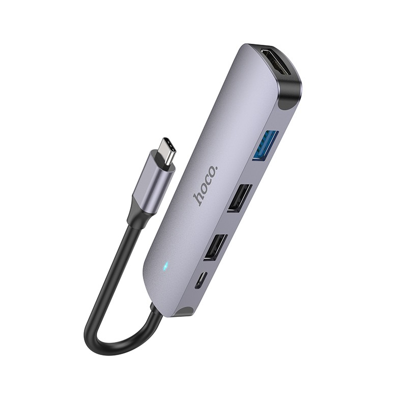 Adapteris Hoco HB27 Type-C Multi-Function Converter HDMI+USB3.0+USB2.0*2+PD pilkas Adapteris Hoco HB27 Type-C Multi-Function Converter HDMI+USB3.0+USB2.0*2+PD pilkas
