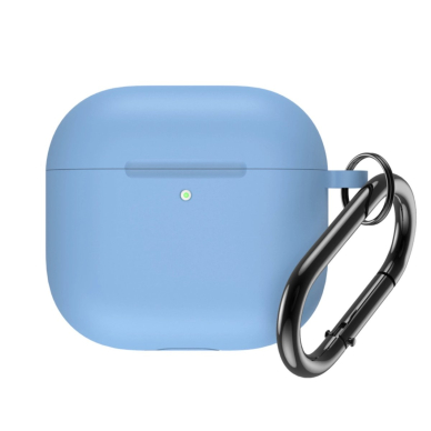 Airpods 4 silikoninis dėklas su karabinu - šviesiai mėlynas