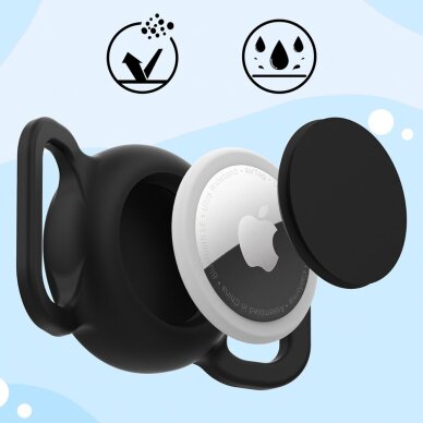 AirTag silikoninis vandeniui atsparus dėklas ant augintinio antkaklio – juodas 6