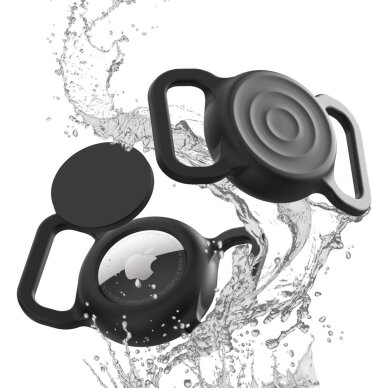 AirTag silikoninis vandeniui atsparus dėklas šuns ar katės antkakliui – juodas 2