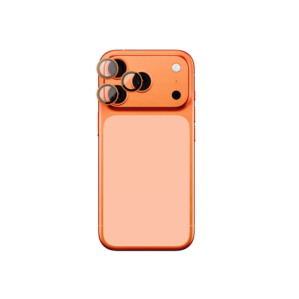 iPhone 17 Pro / Pro Max AmazingThing AR Sapphire kameros apsauginis stiklas su oranžiniu rėmeliu 1 iPhone 17 Pro / Pro Max AmazingThing AR Sapphire kameros apsauginis stiklas su oranžiniu rėmeliu 1