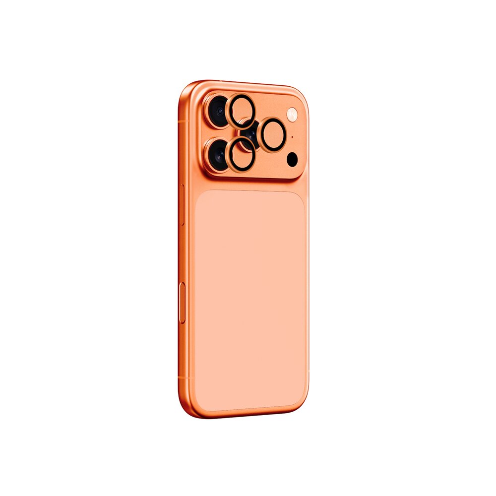 iPhone 17 Pro / Pro Max AmazingThing AR Sapphire kameros apsauginis stiklas su oranžiniu rėmeliu 2 iPhone 17 Pro / Pro Max AmazingThing AR Sapphire kameros apsauginis stiklas su oranžiniu rėmeliu 2