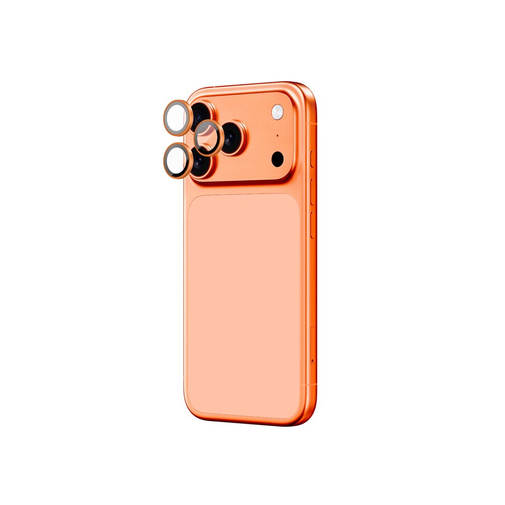 iPhone 17 Pro / Pro Max AmazingThing AR Sapphire kameros apsauginis stiklas su oranžiniu rėmeliu