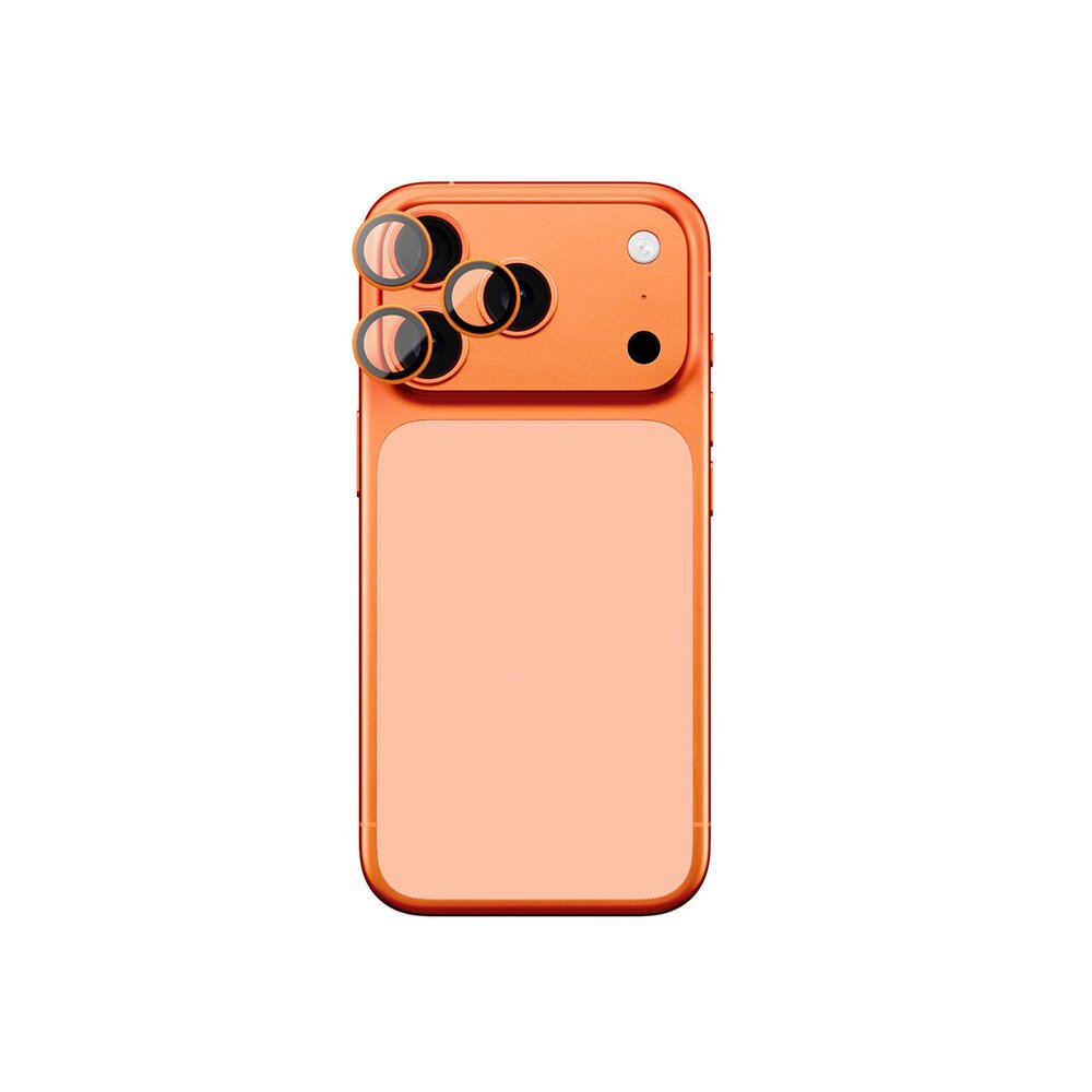 iPhone 17 Pro / Pro Max AmazingThing Camera Glass Protector kameros apsauginis stiklas su oranžiniu rėmeliu 2 iPhone 17 Pro / Pro Max AmazingThing Camera Glass Protector kameros apsauginis stiklas su oranžiniu rėmeliu 2