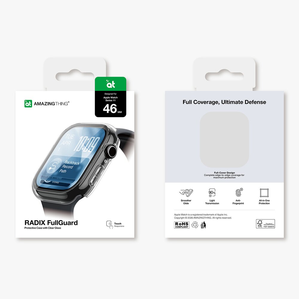 Apple Watch Series 11 46mm AmazingThing Radix ekrano apsauginis stiklas su dėklu – skaidrus 10 Apple Watch Series 11 46mm AmazingThing Radix ekrano apsauginis stiklas su dėklu – skaidrus 10