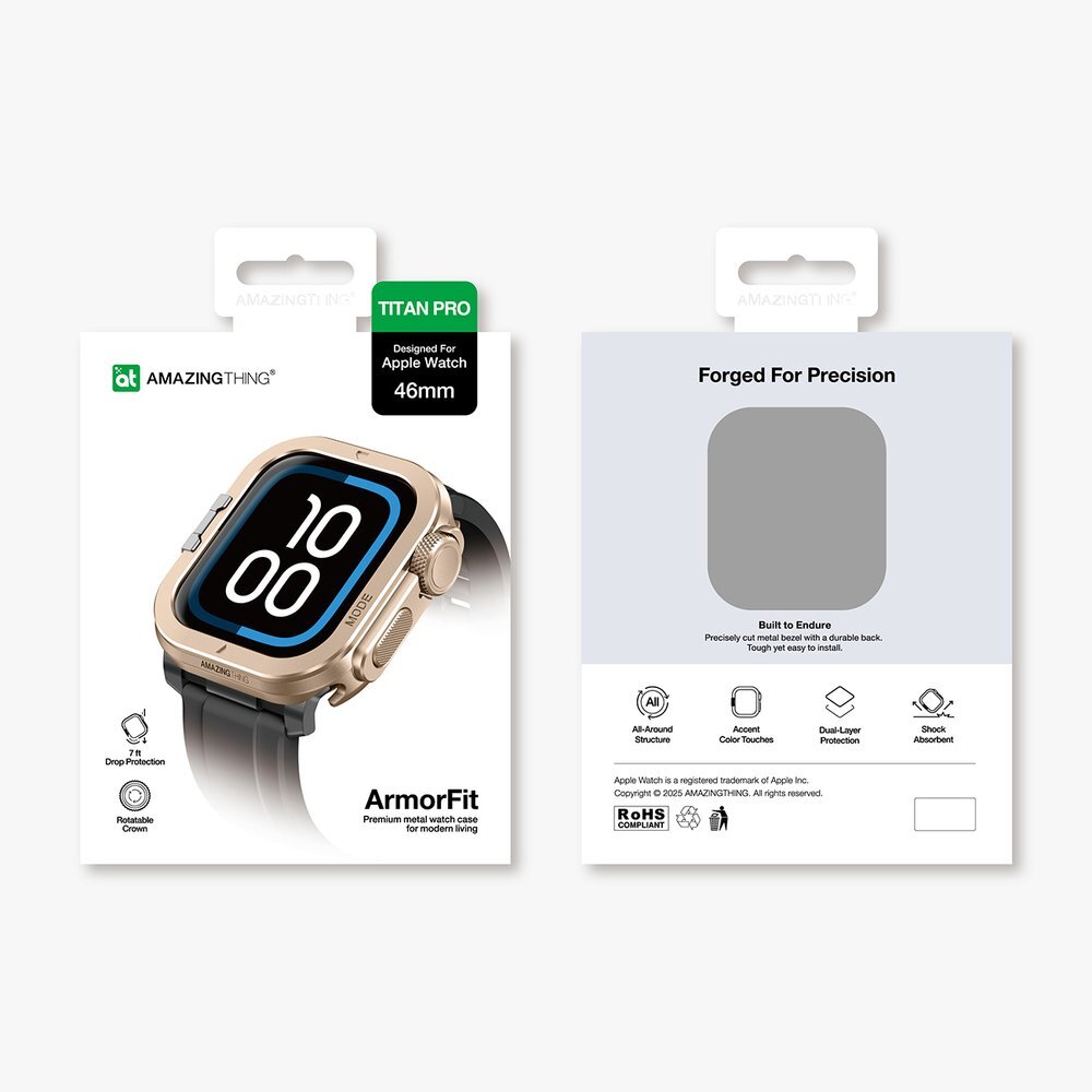 Apple Watch 11 46 mm AmazingThing Titan Pro Metal aliuminio dėklas – auksinis 4