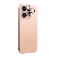 iPhone 16 Pro / 16 Pro Max AmazingThing AR Aluminum 3 kameros stiklas su rėmeliu – rožinis auksas