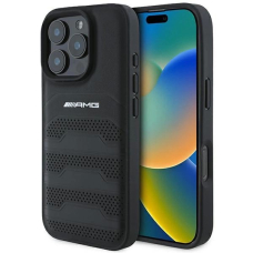 iPhone 16 Pro – AMG Leather Debossed Lines Black Logo Case - Juodas