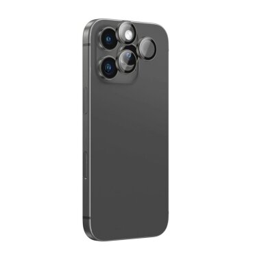 iPhone 16 Pro / 16 Pro Max AmazingThing AR Aluminum 3 Lens kameros apsauginis stiklas su rėmeliu – juodas