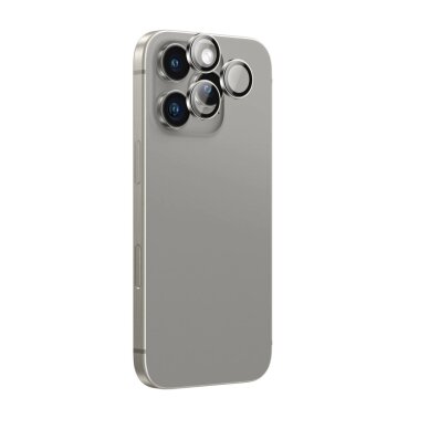 iPhone 16 Pro / 16 Pro Max AmazingThing AR Aluminum 3 kameros stiklas su rėmeliu – pilkas
