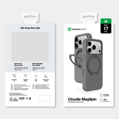 iPhone 17 Pro AmazingThing Cloudie dėklas su stovu – pilkas 7