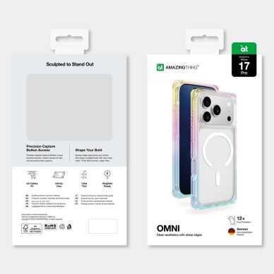 iPhone 17 Pro AmazingThing Omni dėklas su MagSafe – skaidrus su vaivorykštės efektu 5