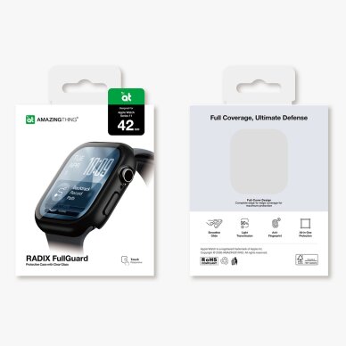 Apple Watch Series 11 42mm AmazingThing Radix ekrano apsauginis stiklas su dėklu – juodas 10