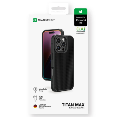 iPhone 16 Pro AmazingThing Titan Max dėklas su 600D aramidinėmis skaidulomis - juodas 4