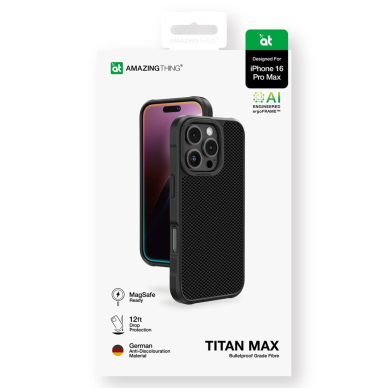 iPhone 16 Pro Max AmazingThing Titan Max dėklas su 600D aramidinėmis skaidulomis - juodas 4