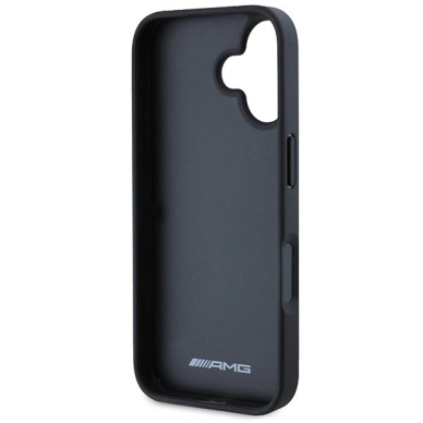iPhone 16 – AMG Leather Debossed Lines Black Logo dėklas - Juodas 6